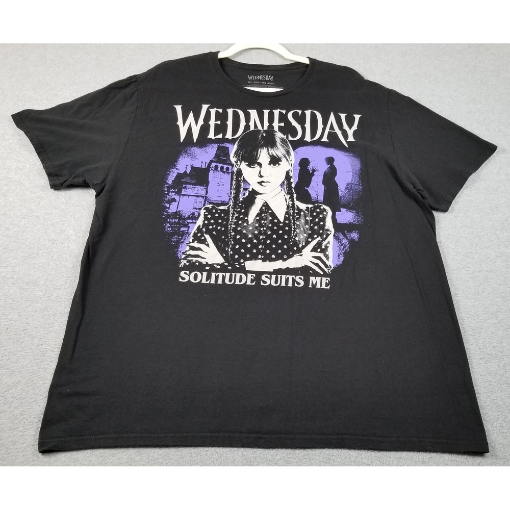 Wednesday Addams T-Shirt Men's 2XL XXL Black Solitude Suits Me Graphic Tee‎ Goth